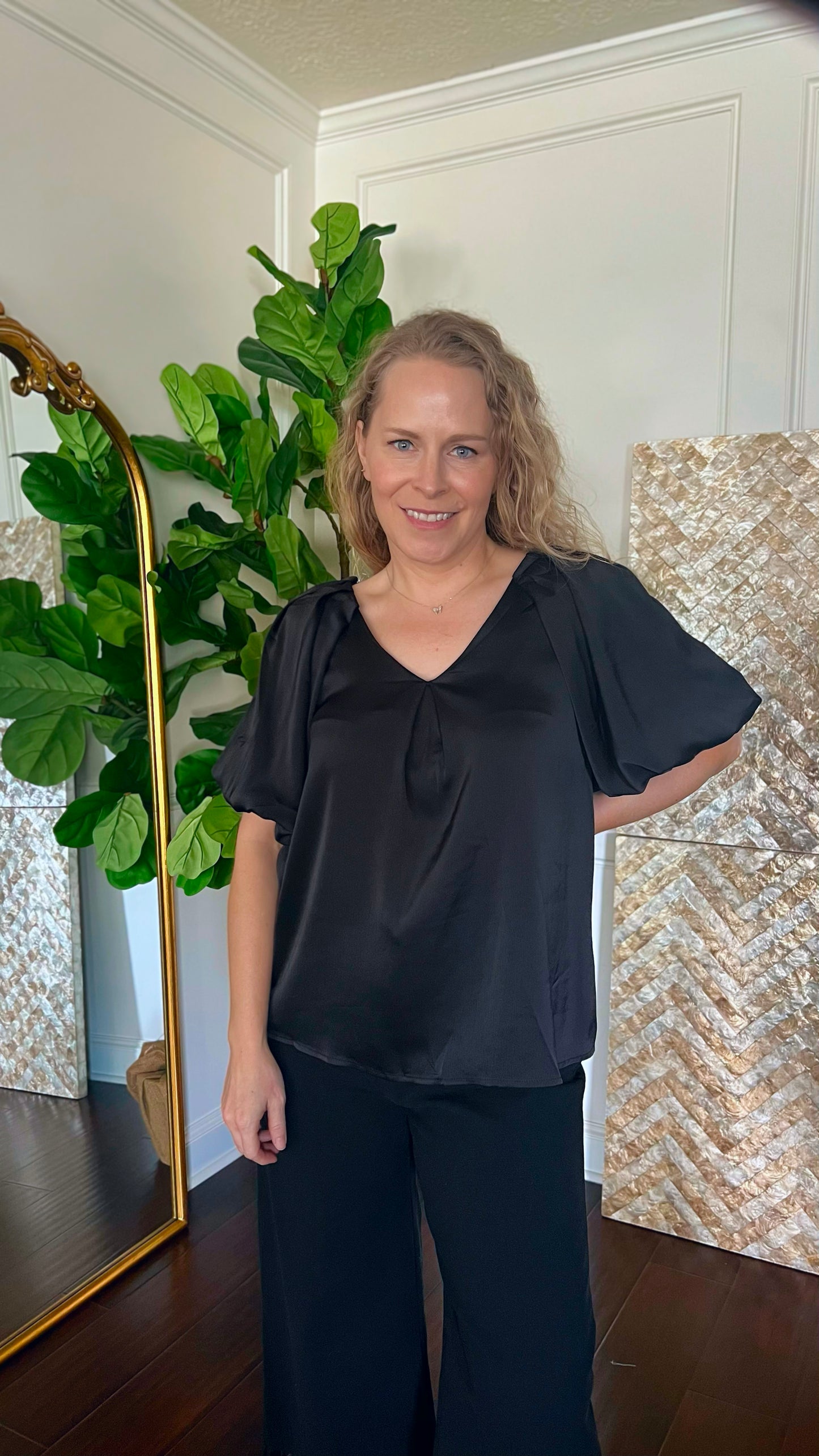 Audrey black satin top