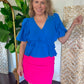Ava ruffle sleeve peplum top blue