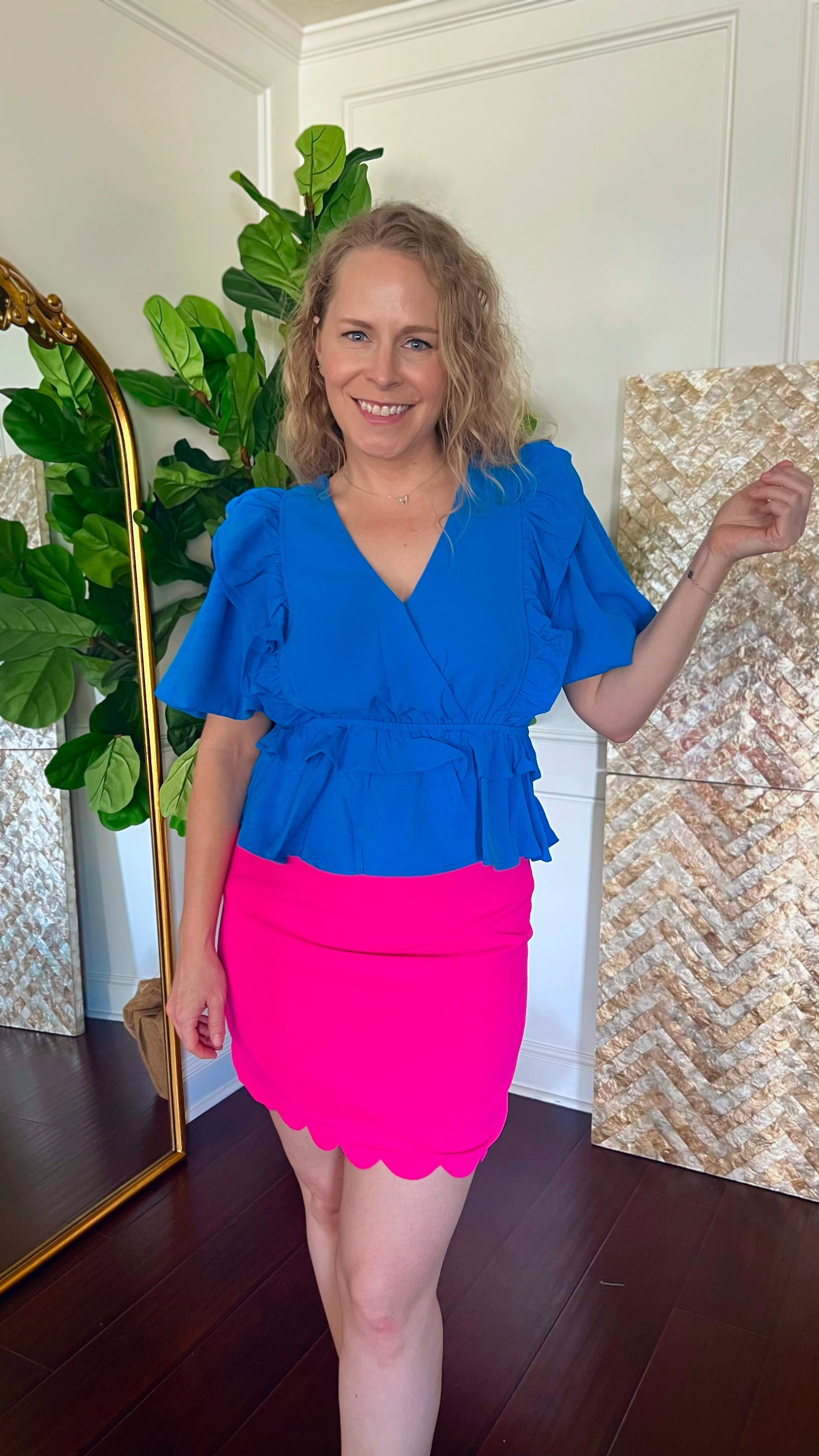 Ava ruffle sleeve peplum top blue