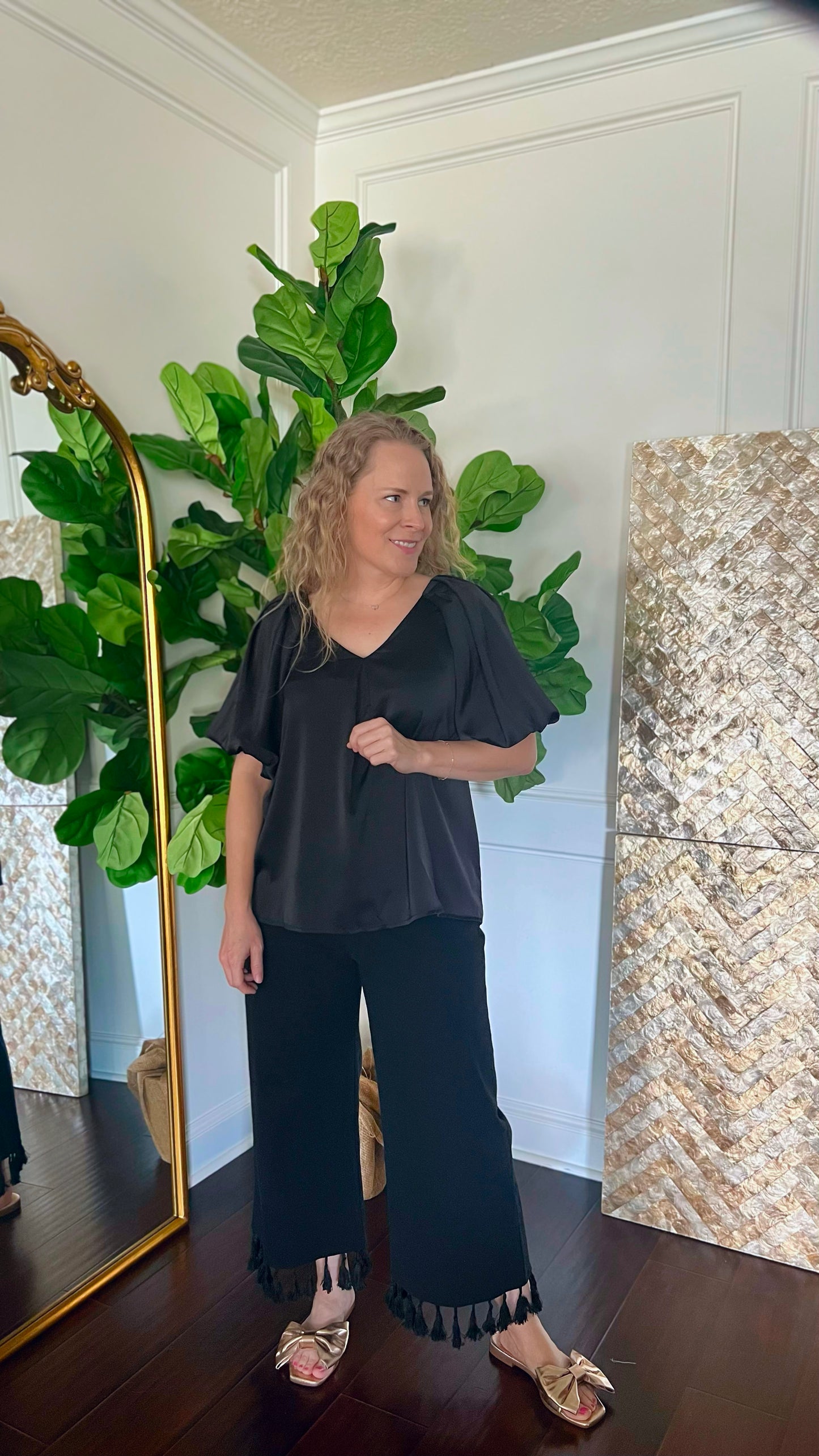 Audrey black satin top