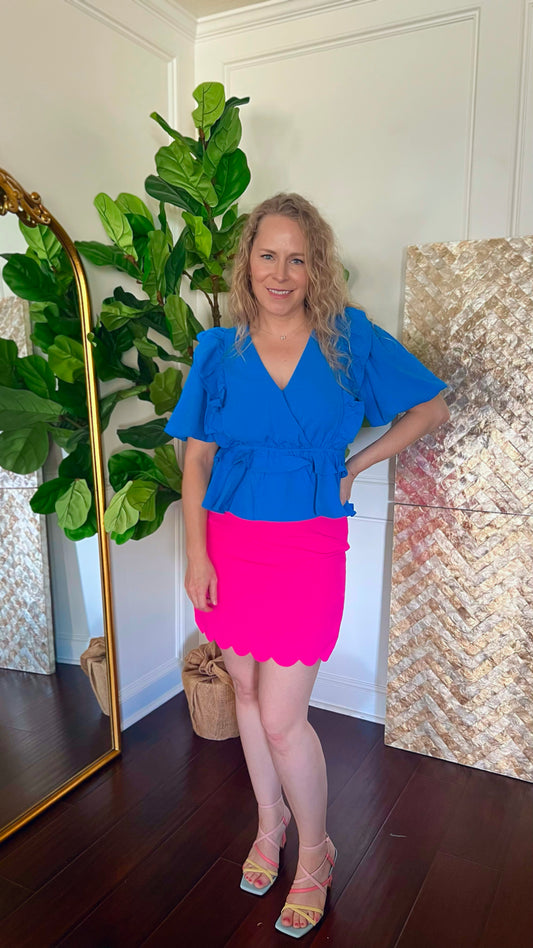 Ava ruffle sleeve peplum top blue