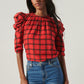 Red Plaid Dressy Blouse