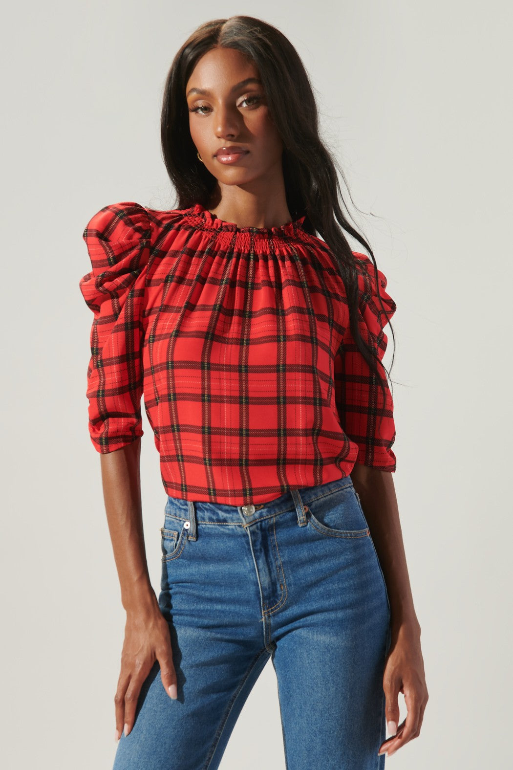 Red Plaid Dressy Blouse