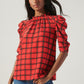 Puff Sleeve Plaid Blouse