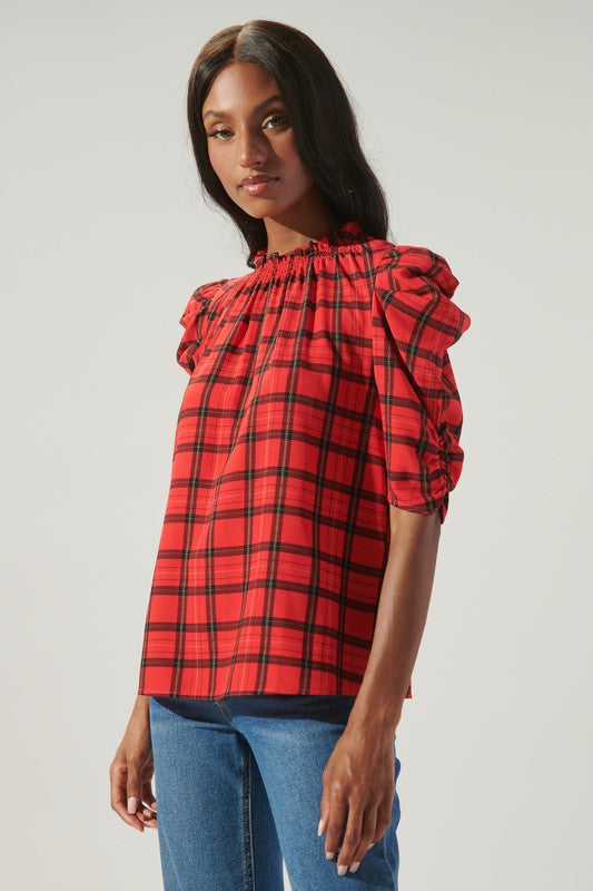 Puff Sleeve Plaid top