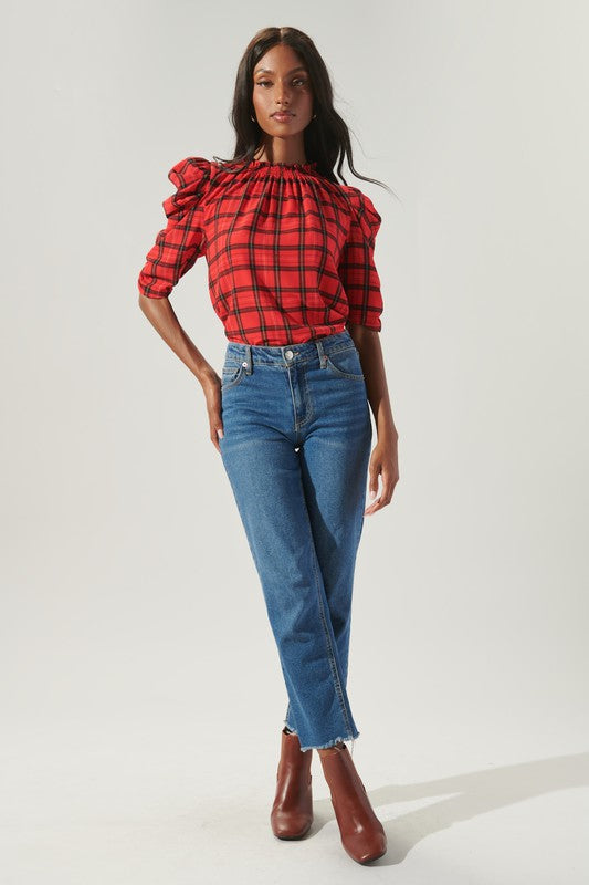 Holiday Ruffle Plaid Top