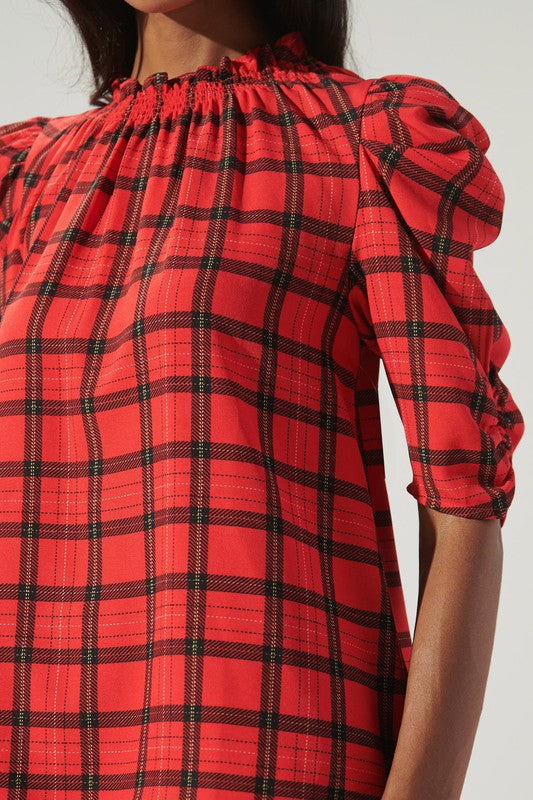 Puff Sleeve red plaid top