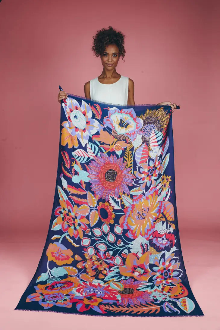 Print Fantasy Floral Scarf - Navy