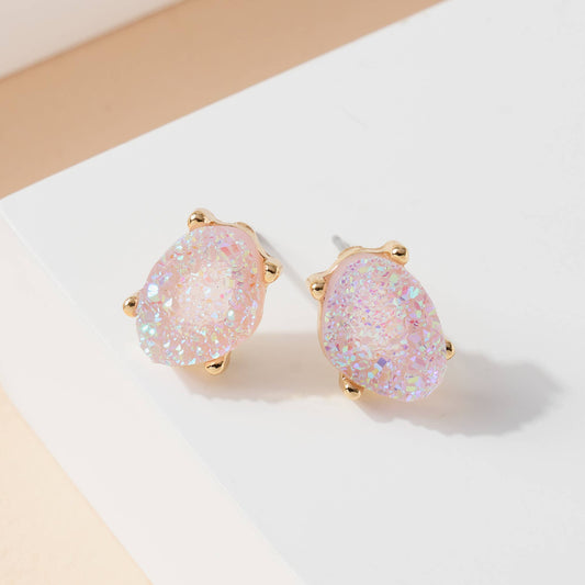 Druzy Stone Stud Earrings- Lavendar