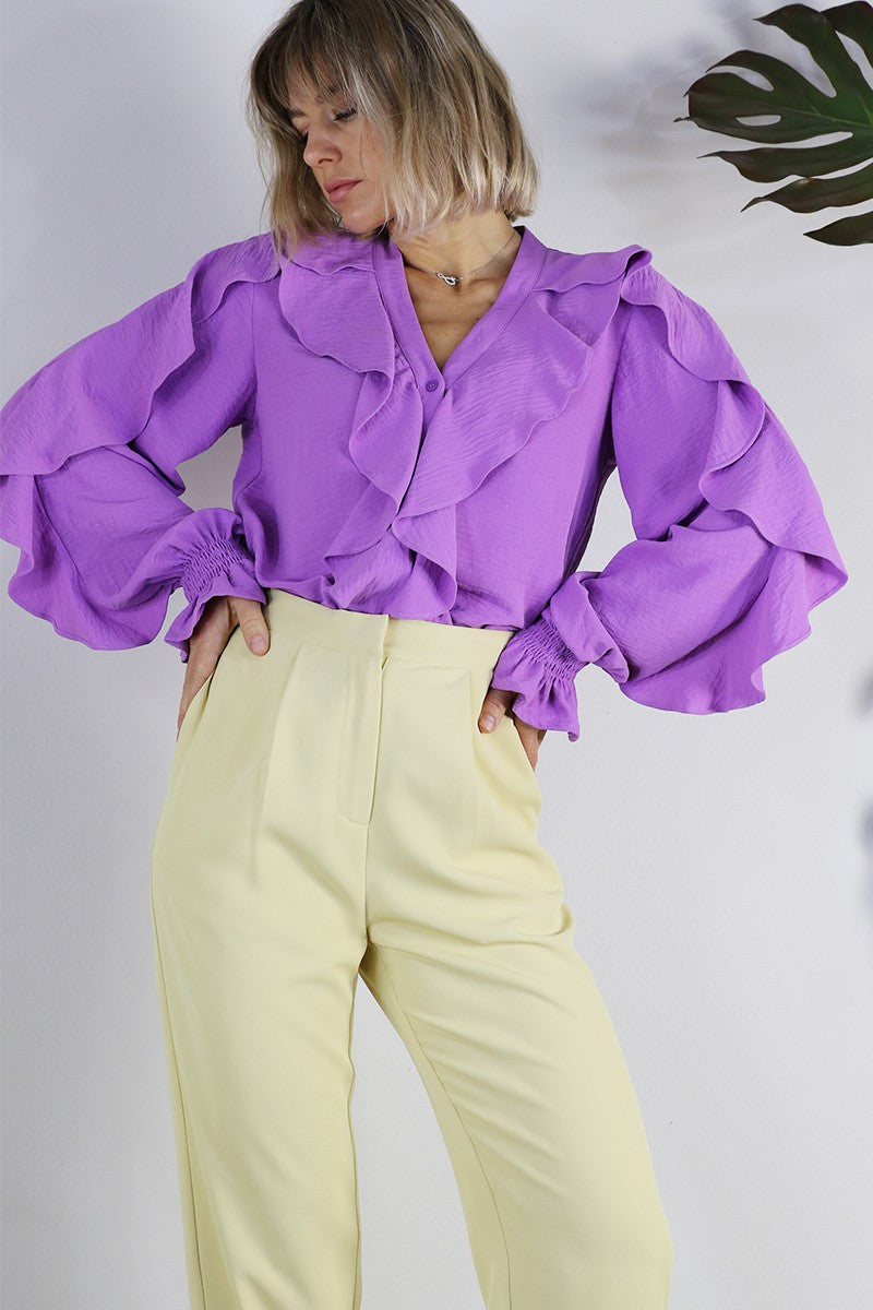 Anita Purple Ruffle Blouse