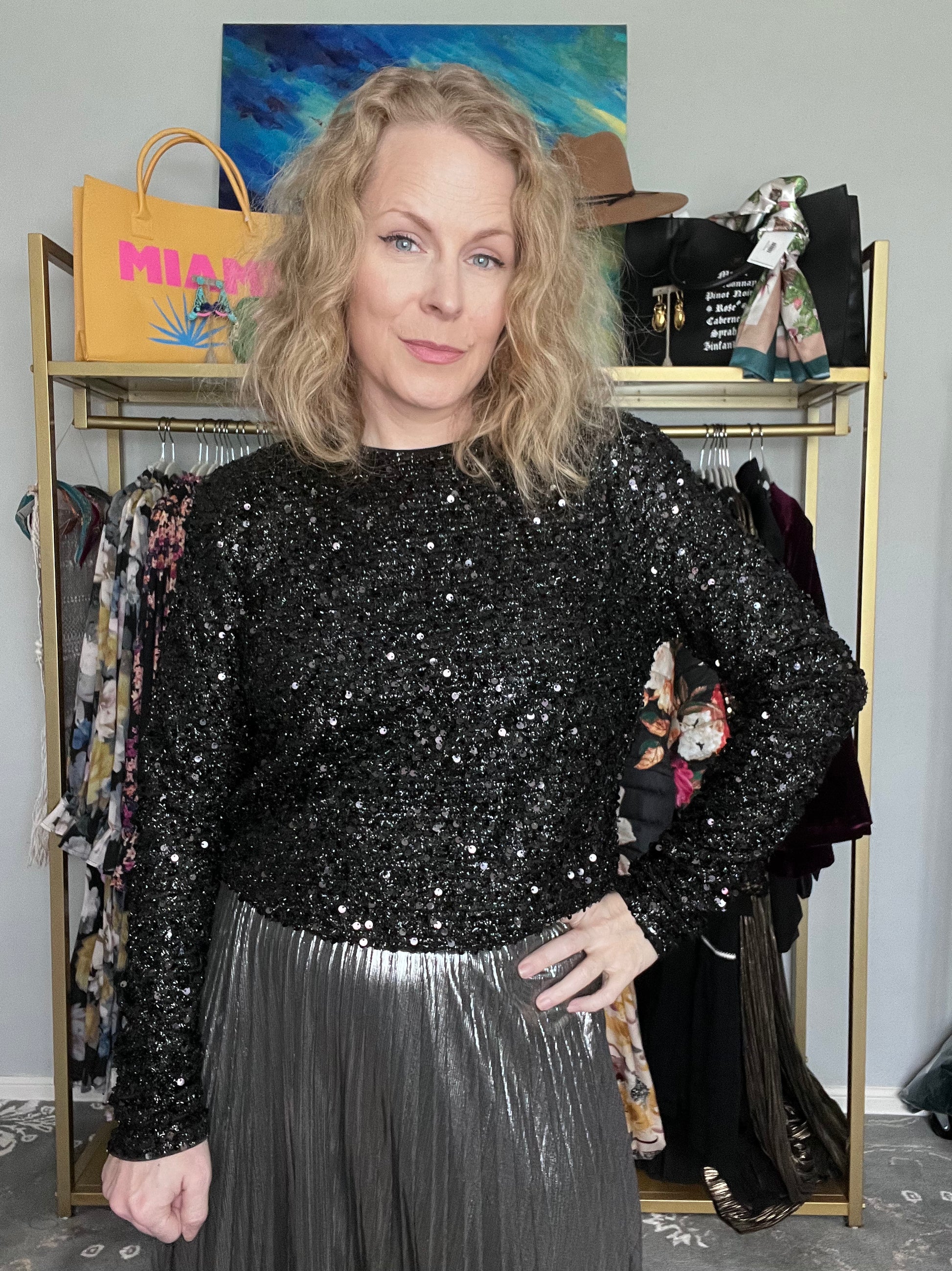 Ladies silver metallic pleated skirt deals