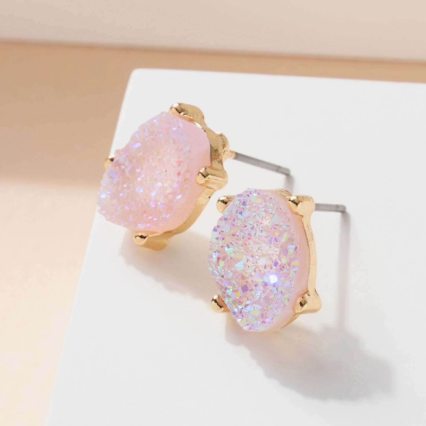 Druzy Stone Stud Earrings- Lavendar