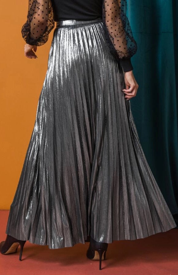 Style Grey Metallic Pleated Skirt Silver Pleated Skirt Uk